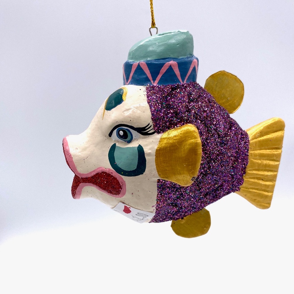 Monkey Business Hand Carved And Sparkled Kiss Fish Ornament